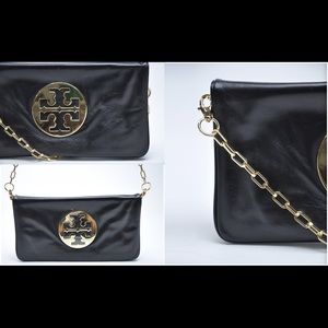 Black leather TORY BURCH purse with gold symbol